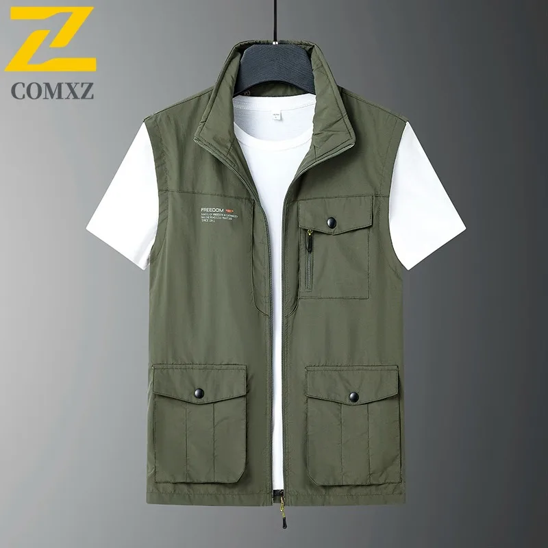 

COMXZ American Style Denim Vest All seasons Water-Resistant Windproof Streetwear Outdoor Camping Fishing washable Work Jacket
