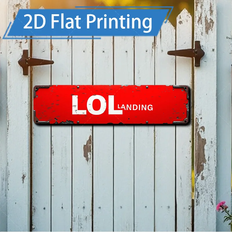 [2D FLAT] 1pc Metal Sign, 4×16inch Retro Red LOL Landing Metal Sign for Garden Door Decor