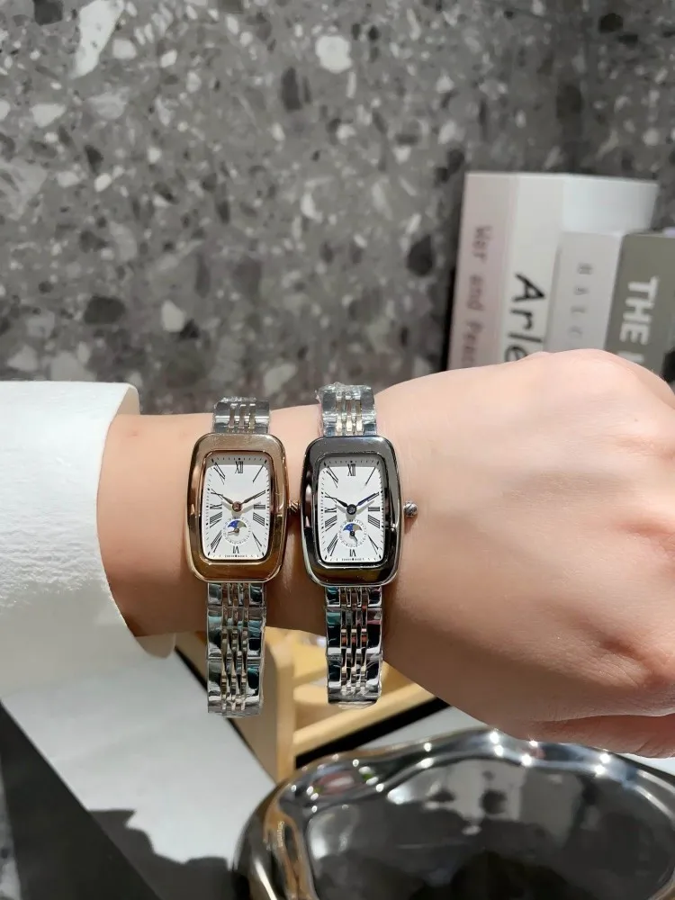 Elegant Women Stainless Steel Strap Quartz Watch Office Ladies Work Shiny Diamonds Wristwatches Vintage Designer Fine Accessory