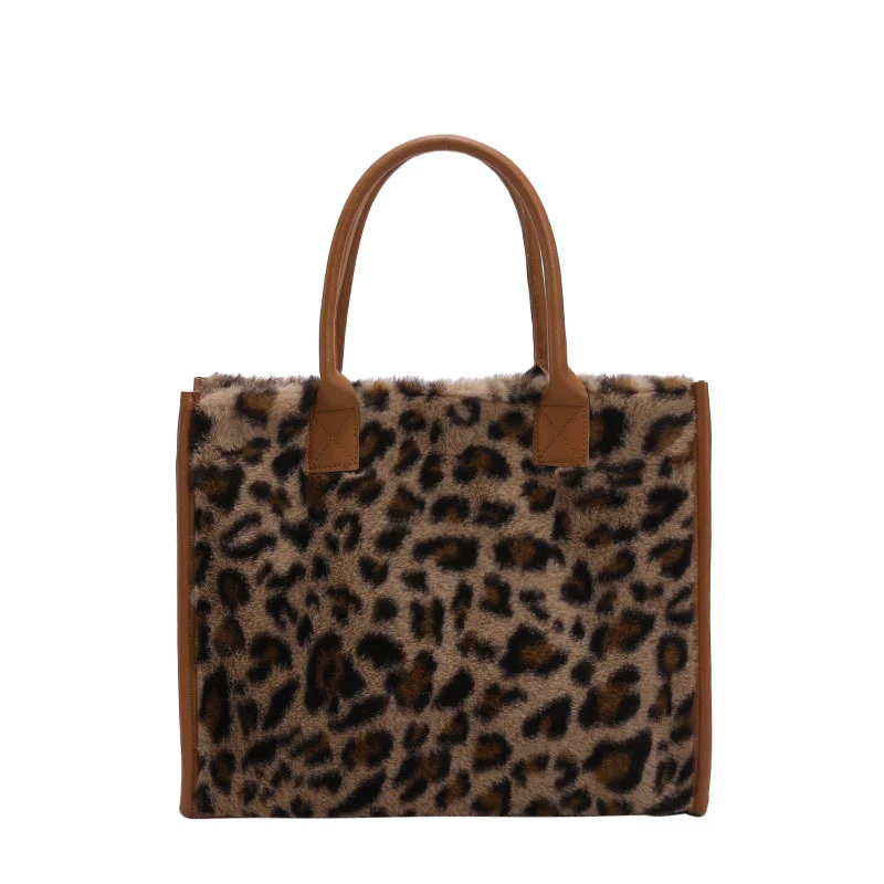 Frauen Weiche Plüsch Handtasche Neue Winter Leopard Kuh Druck Tragetaschen Weibliche Pu Leder Unterarm Taschen Pelzigen Flauschigen Schulter Tasche – Detail 23