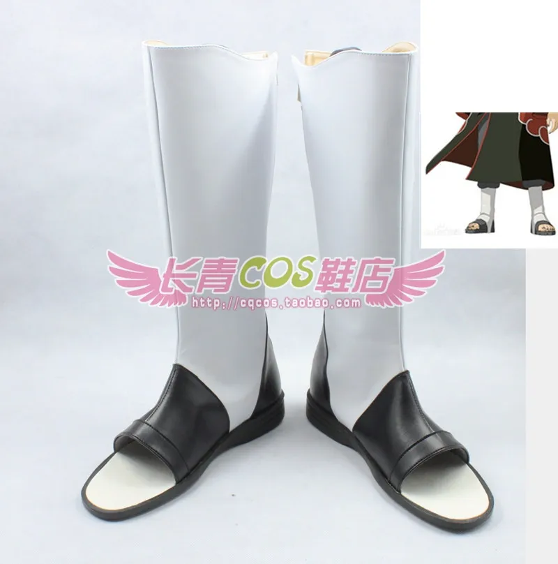 

Anime Character Uchiha Itachi Cosplay Shoes Black White Handmade Boots Faux Leather Boots Carnival Party Halloween Boots