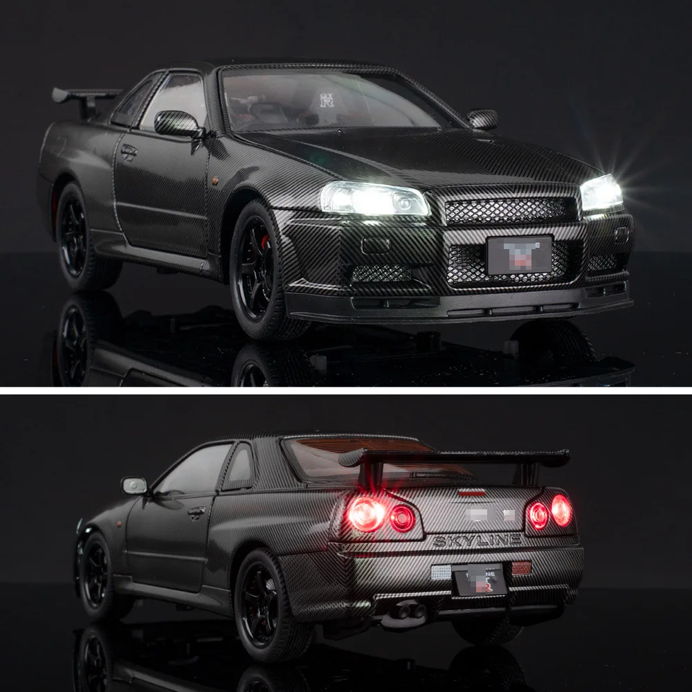 

1:24 Skyline GTR High Simulation Diecast Metal Alloy Model car Sound Light Pull Back Collection Kids Toy Gifts