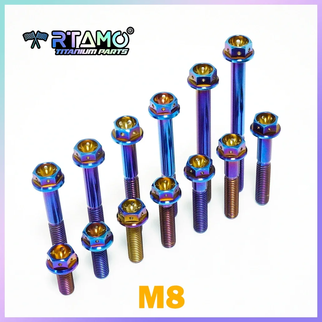RTAMO M8X20/25/30/35/40/45/50/55/60/65/70/80/90Titanium Bolt Flange Athletic Screw for Bicycycle Motorcycle Hardware Equipment