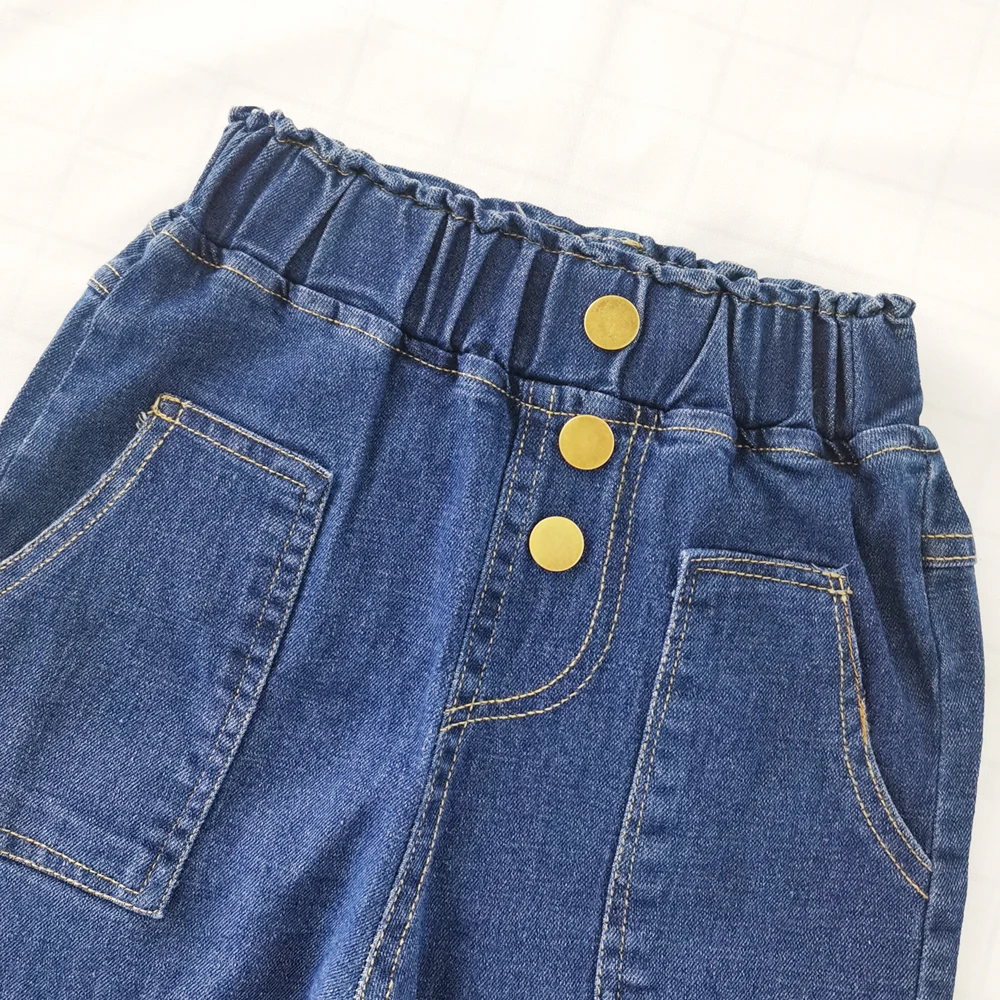 IENENS Jeans a vita alta ragazza pantaloni dritti Slim primavera e autunno tinta unita Jeans dolci moda bambini pantaloni in Denim