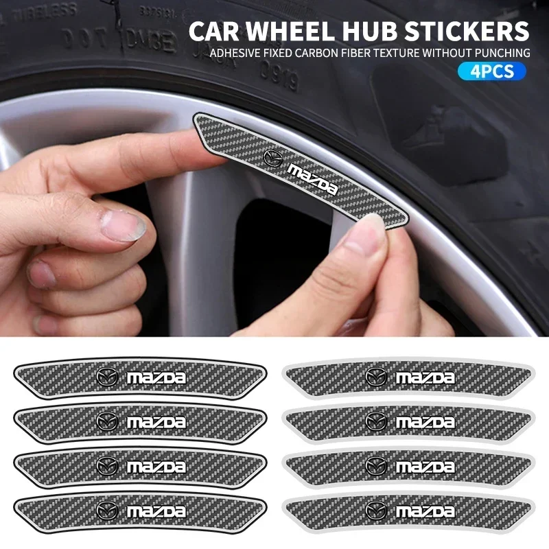 Car Wheel Rim Sticker Hub Decoration Carbon Fibre Decals For Mazda 3 6 2 5 Axela Atenza Demio CX3 CX5 CX7 CX30 MX3 MX5 Speed MPE