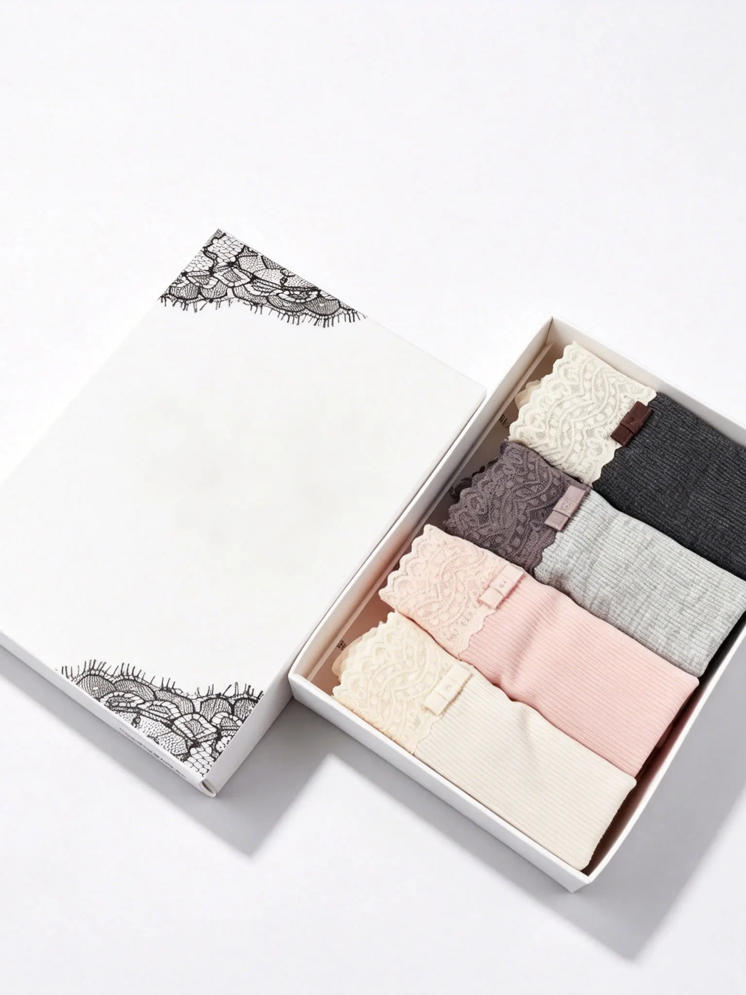 Lace Edged Cotton Comfortable Women's  Panties Gift Box Set of 7 Breathable High Waist Briefs Quality Underwear