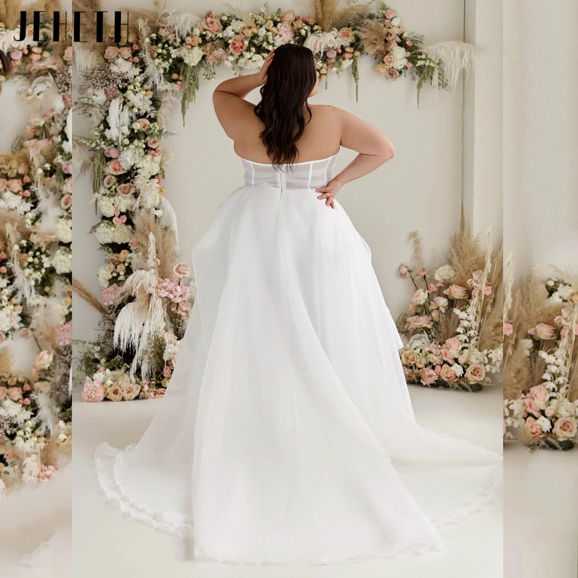 JEHETH Strapless A-line Wedding Dress With Removable Sleeves Simplism Bridal Gowns Backless Plus Size robe de mariée Customized