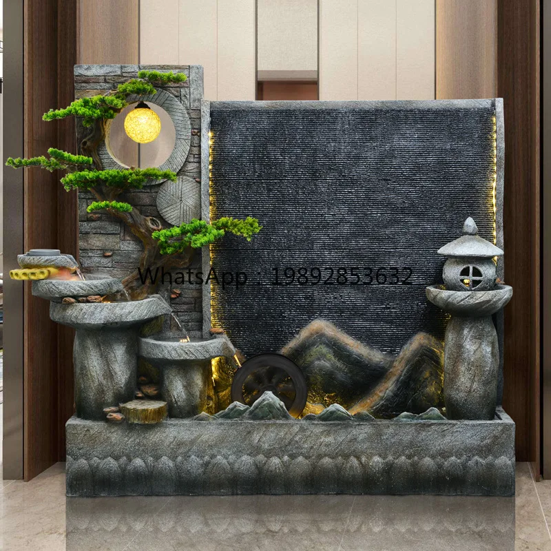 LYY Large Water Curtain Wall Flowing Water Screen Living Room Partition Stone Mill Fountain Ornament Feng Shui Wheel Rockery