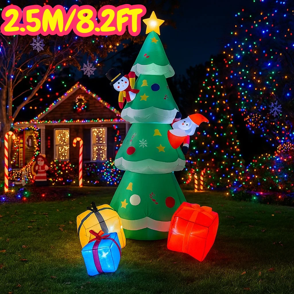 8.2FT décorations de noël gonflable père noël bonhomme de neige arbre coffrets cadeaux jouets maison cour ornements de noël LED décor de noël jouet