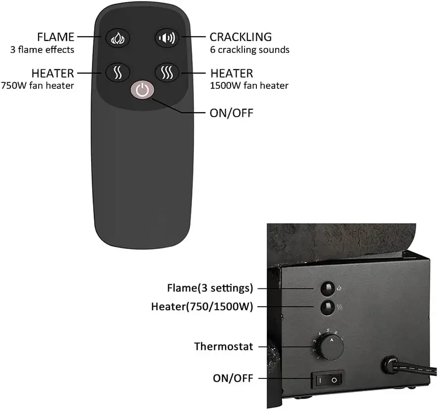 

LegendFlame-Free Standing Fireplace Log Set, Insert, Heater, Crackling Sound, Remote Control, EF290, 23 "W, 7