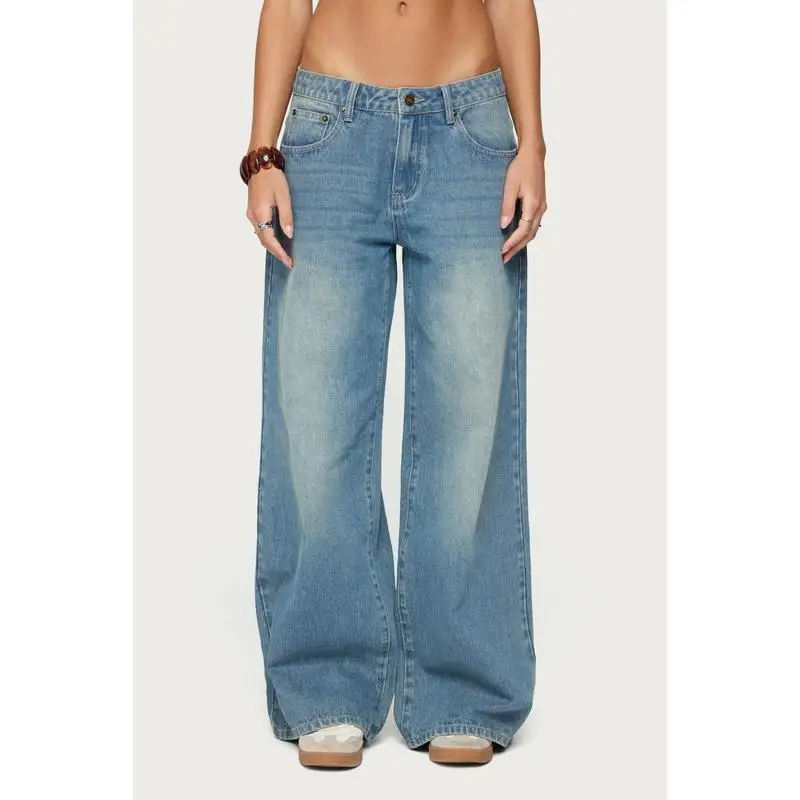 Lolita Style Rhinestone High Waist Jeans Women's Premium Denim High Waist Glitter Belted Cross-Border High Elasticity