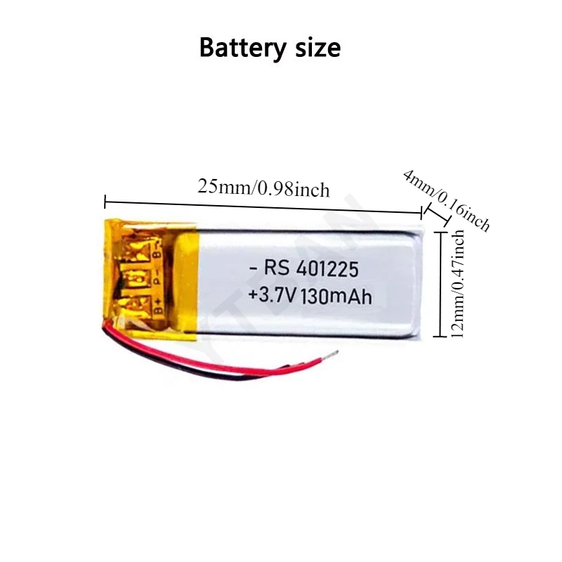 401223/401225 – akumulator litowo-polimerowy 3,7 V, 130 mAh, do ponownego ładowania, przeznaczony do słuchawek Bluetooth Xiaomi Mi Band, długopisu do nagrywania dźwięku i kija do selfie. — zdjęcie produktu 3