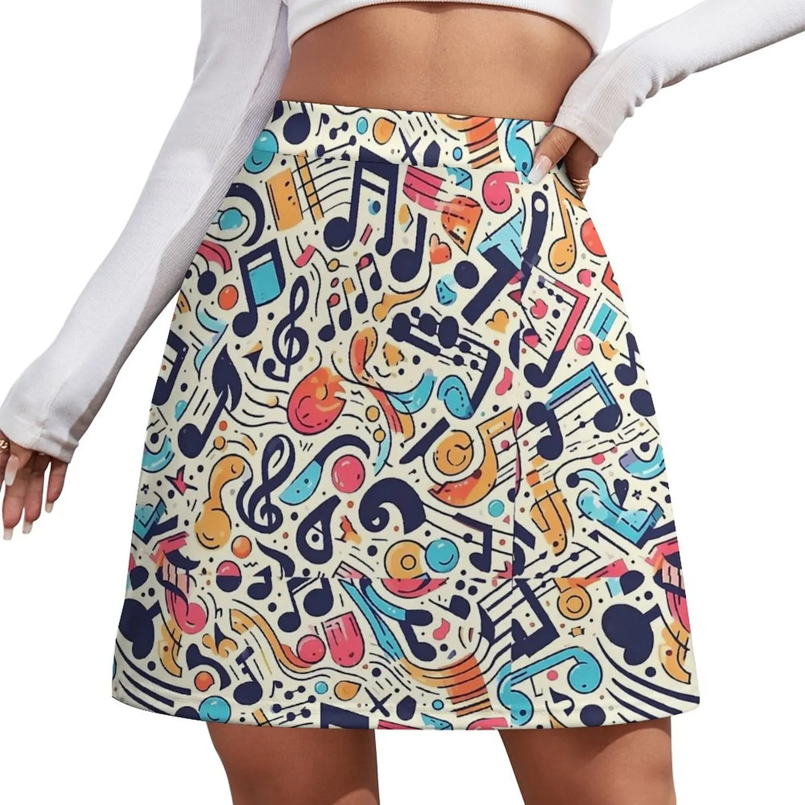 Music Note Colour Style Skirt Summer  Street Wear Casual A-line Skirts Kawaii Mini Skirt Ladies Design Oversize Skort Clothes