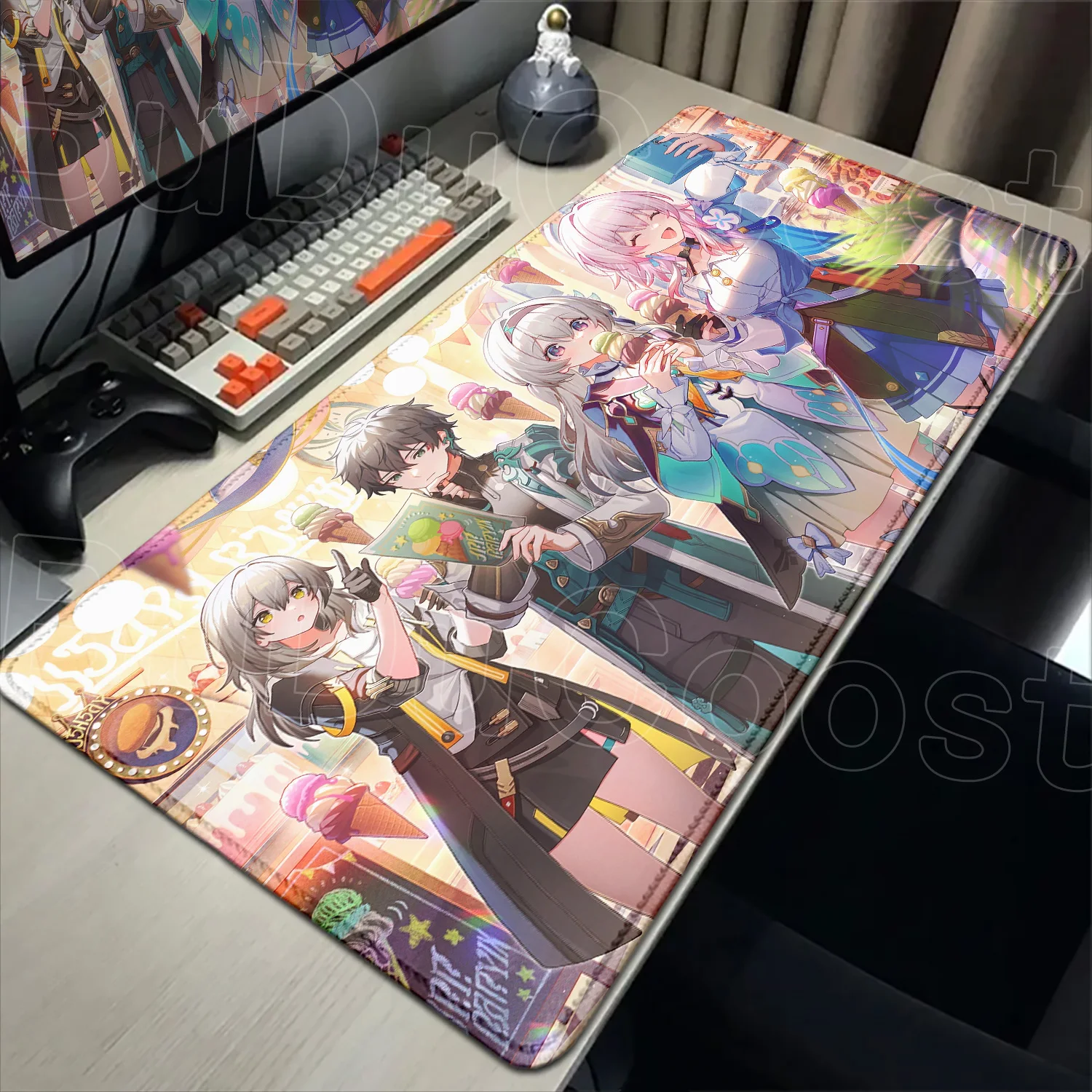 Cute anime game mouse pad Honkai Star Rail March 7th Girl Pink mousepad Non-slip Desk Mat desk organizers and trays 900 x 400MM
