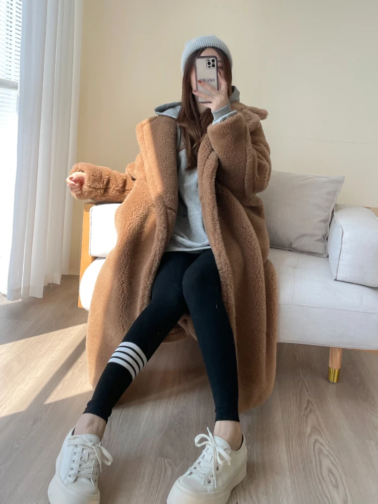 New Women Vintage Teddy Bear Fur Coat Women Winter Alpaca Coat Loose Natural Wool Coat Laepl Warm Thick Jacket Fit Autumn Winter