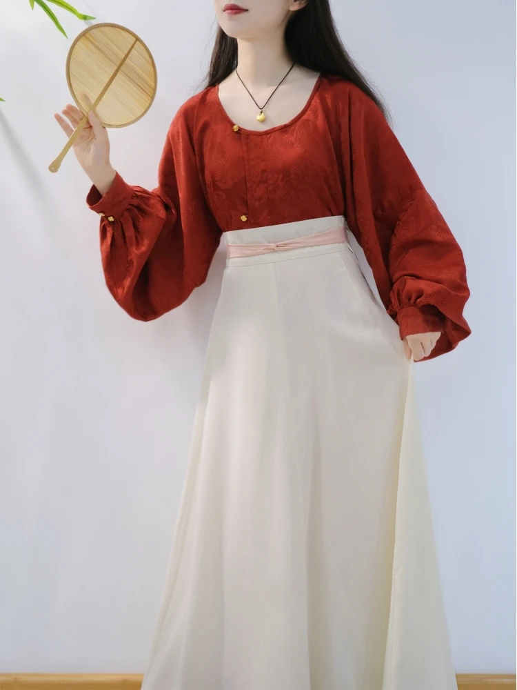 

Оригинальная юбка Hanfu Tang Sle Ren Semi Maple Holly irt Six Break Interloing, одежда для поездок на работу