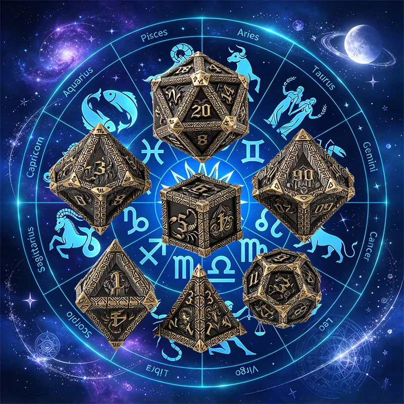 7pcs/set Constellation Theme Polyhedral Dice Table Board Role Play Gaming Accessories Dice for Wedding Party Entertainment Gift
