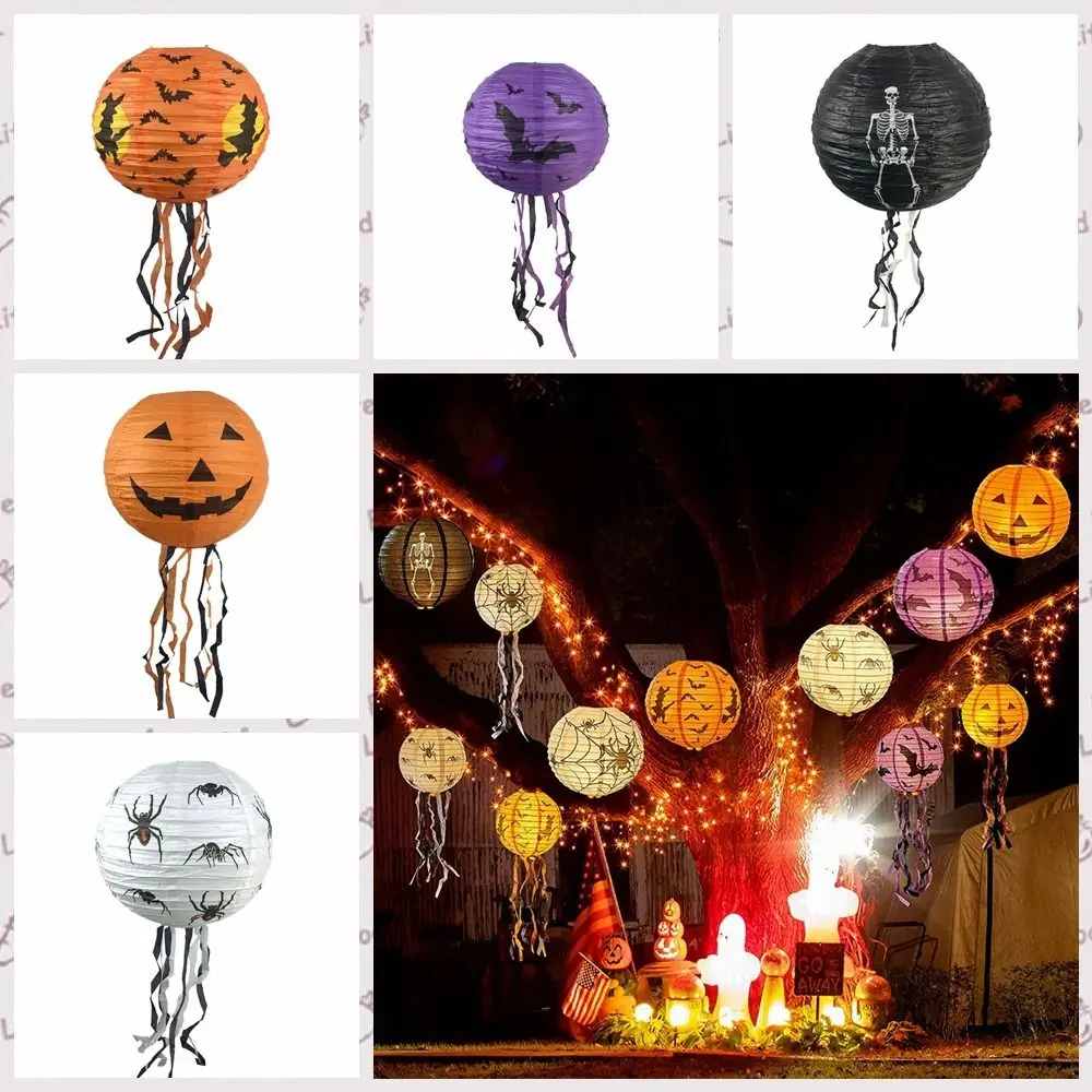 Bat Halloween Paper Lanterns Skeleton Pumpkin Hangingn Tassels Lantern With Tassels Paper Ghost Lantern Arrangement