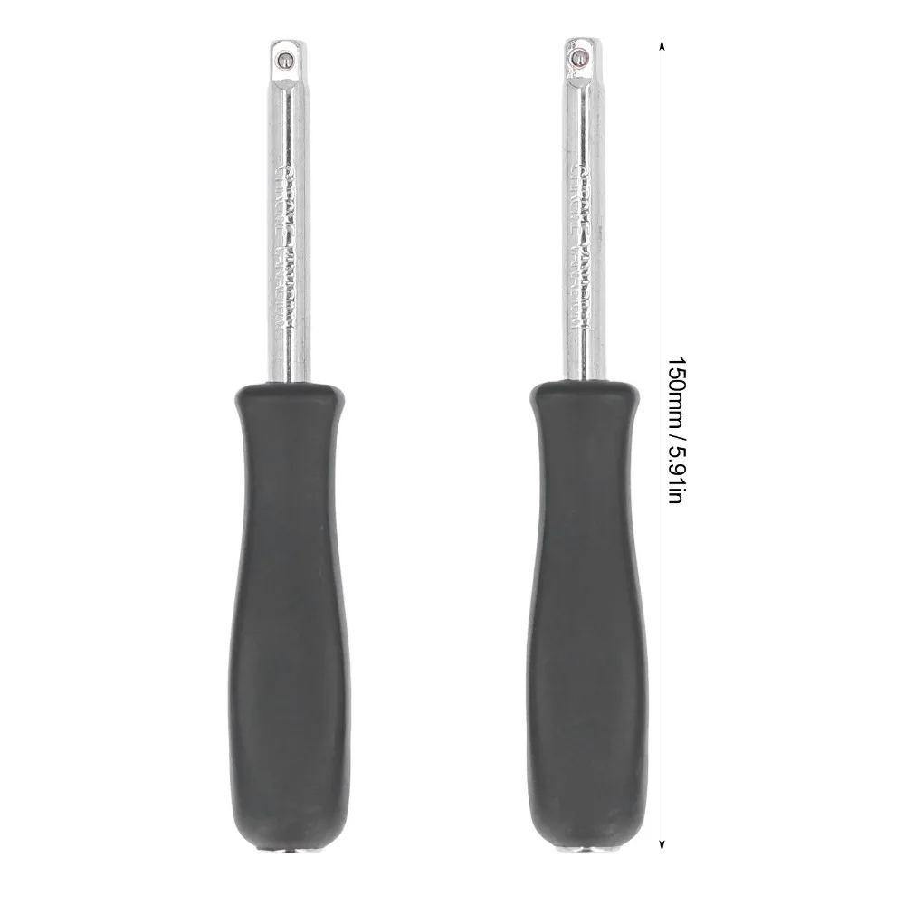 2PCS 5.9 Inch Length 1/4 Inch Drive Spinner Handle Black Finish / Chrome Finish Internal Square Drive Rotary Tool Handle