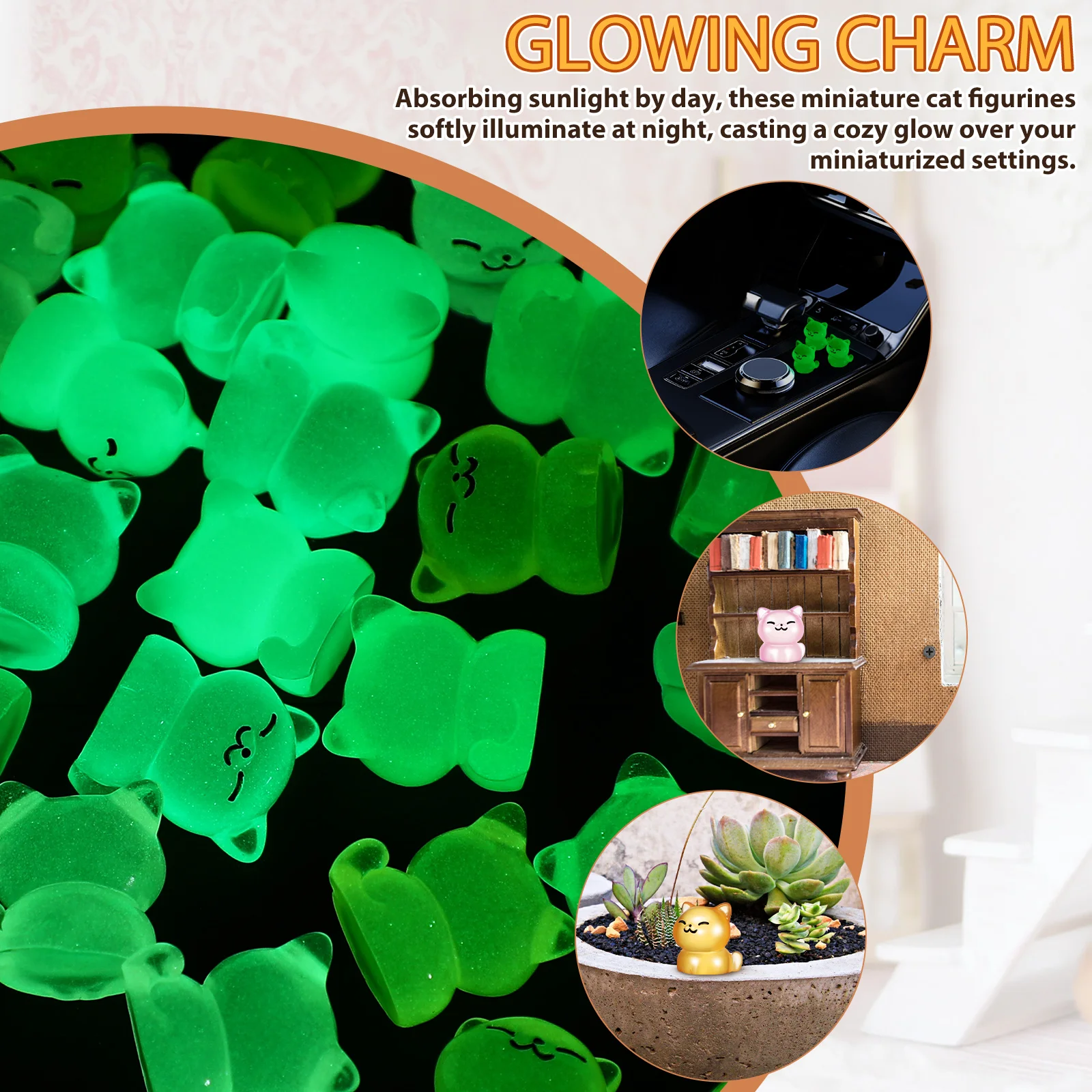 

40pcs Night Glow Orange Cat Mini Resin Cats Tiny Animal Figurines For Dollhouse Micro Landscape Garden Bonsai Decoration Home