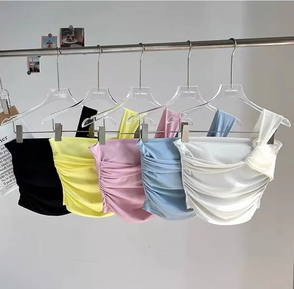 Women's One-Shoulder Shockproof Sports Bra High Intensity Fixed Cup Yoga Fitness Vest Running Top