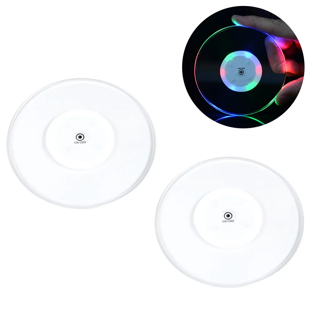 2Pcs LED Light Acrylic Coasters Ultrathin Transparent Cup Mats Battery Powered Home Bar Restaurant Party Decorative Flashing