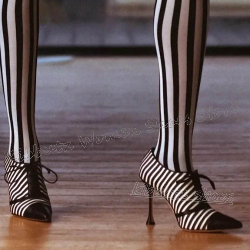 

Striped Pumps Leather Mixed Color Fashion Elegant Concise Sexy Luxury Novelty Party Dress Women Shoes Pointy Kitten Heels Newest