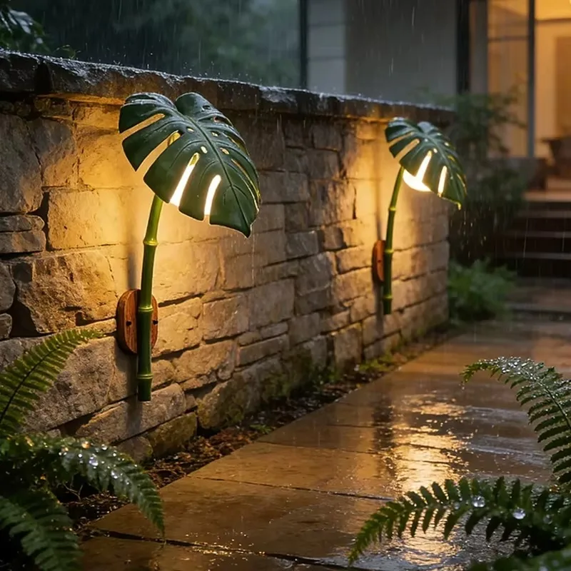 Entrance Garden Terrace Decorative Monstera Wall Bionic Bamboo-jointed PE Glass Aluminum Outdoor Landscape Light