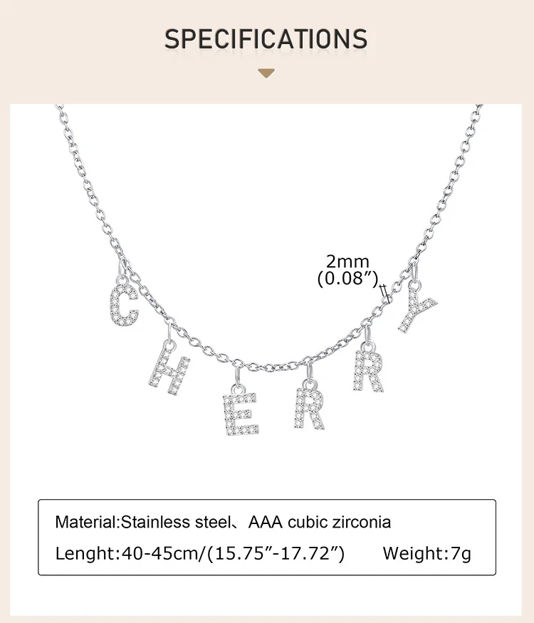 Personalisierter Name mit Initialen-Halskette für Frauen und Mutter, Charms Pave-Buchstaben-Anhänger, Edelstahl-Kettenglied verstellbar – Detail 3