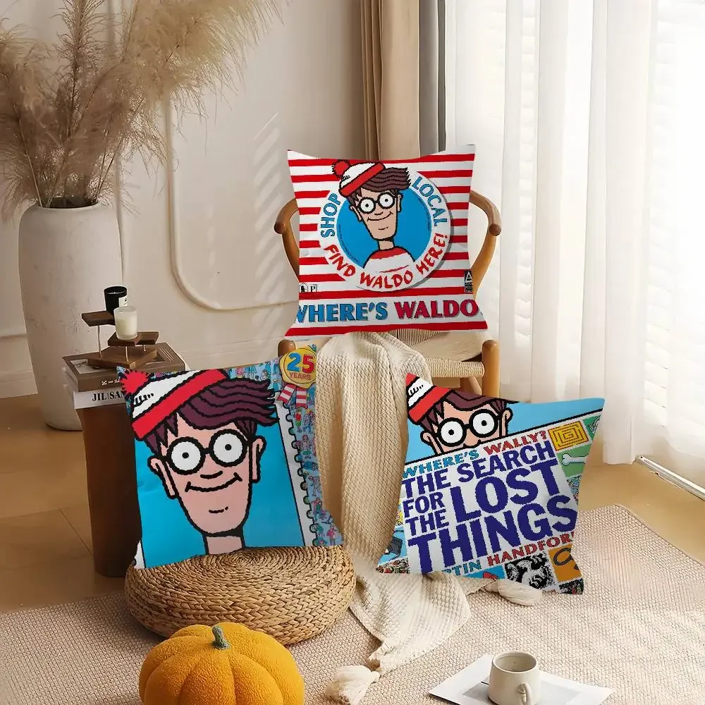 Game Wheres W-WallyS Waldo World Various   Pillowcase toon Gift Cushion Cover Bedroom Home Sofa Chair Seat Decor pillow case