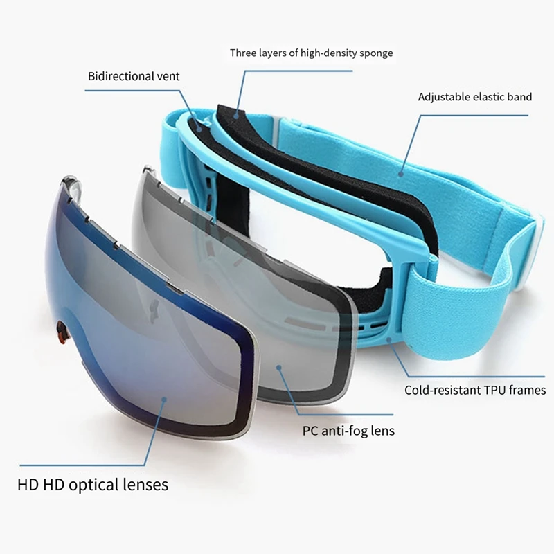 Myopia Adult Snow Goggles With Spherical Lens For Adults, Skiing And Mountaineering Gear