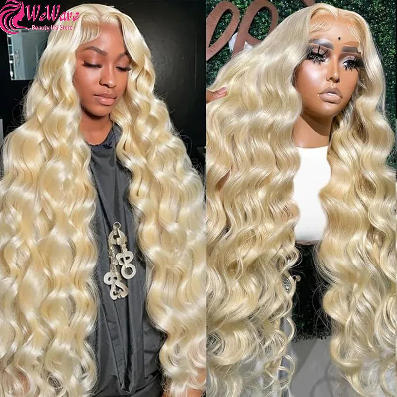 

613 HD Парик фронтальной части шнурка 13x6 Блондинка 30-дюймовая объемная волна человеческих волос Цветные парики фронта шнурка высокой плотности Бразильские человеческие волосы для женщин