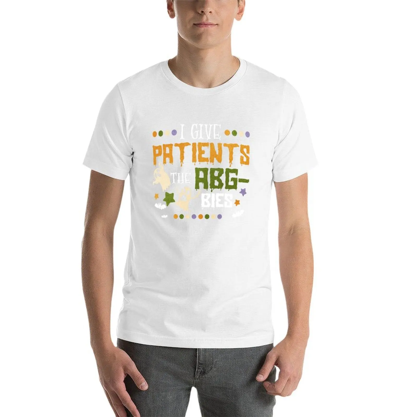 أعطي المرضى ABG-Bies هالوين العلاج التنفسي ممرضة تي شيرت القطن التي شيرت 100% تي شيرت رجل عادي تي شيرت