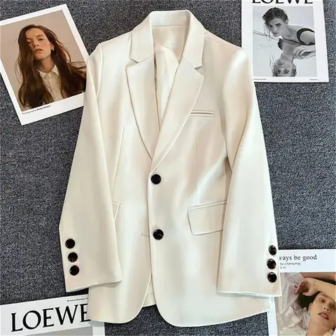 봄 가을 여성을위한 우아한 블레이저 긴 소매 싱글 버튼 코트 Office Lady 캐주얼 정장 재킷 Korean Chic Outwears Basic