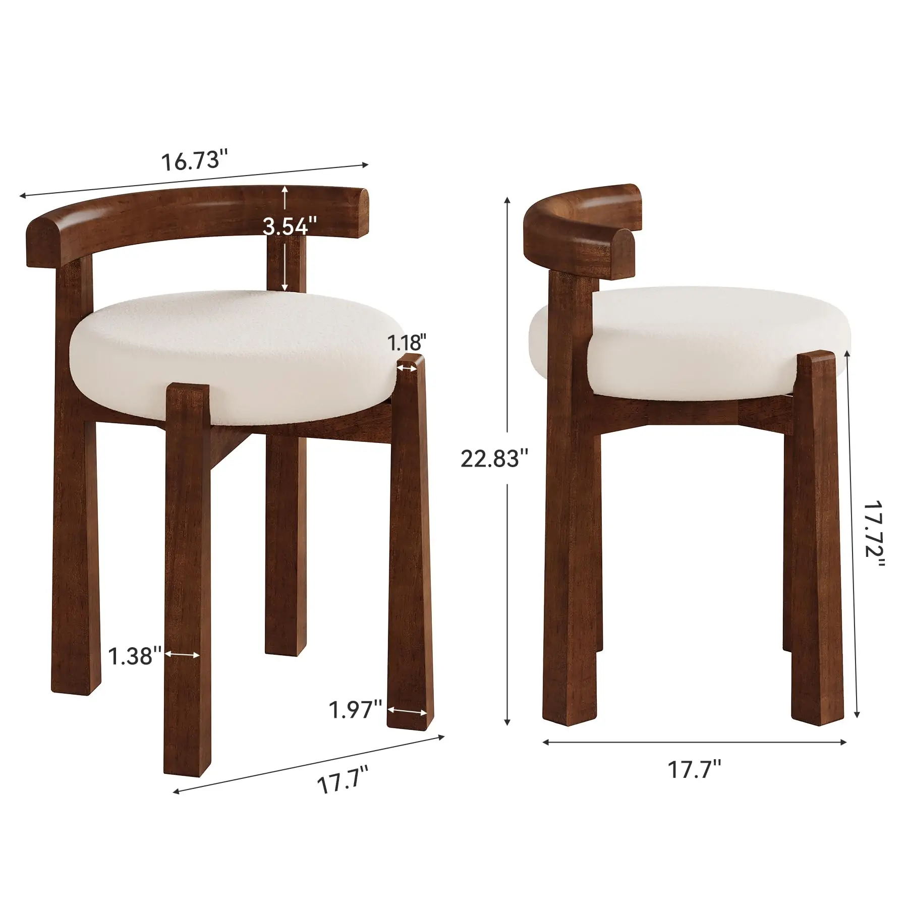 Wood Vanity Stool with Faux Wool Cushion, Upholstered Makeup Chair with Solid Wood Frame, Round Vanity Ottoman Seat for Makeup,