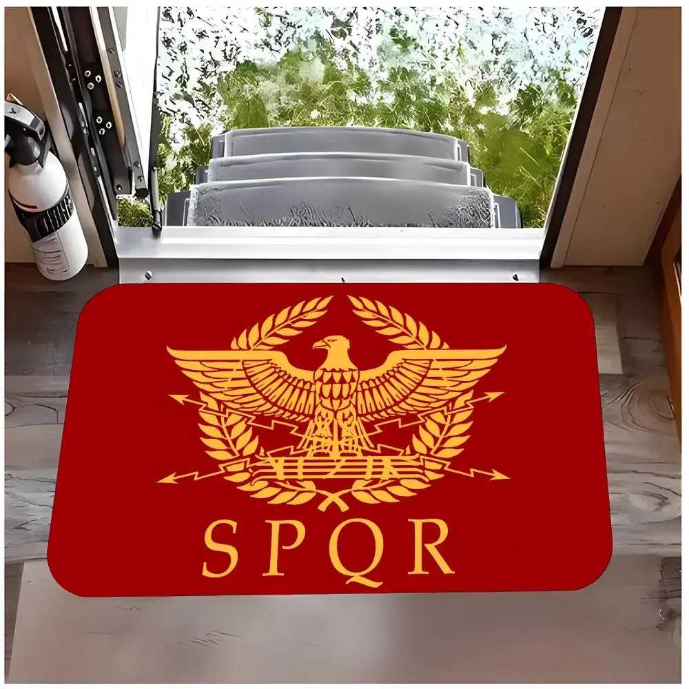 Culture Classic R-RomeSPQR Floor Mat Non Slip Washable Flannel Doormat Water Absorbent Indoor Floor Carpet Rug