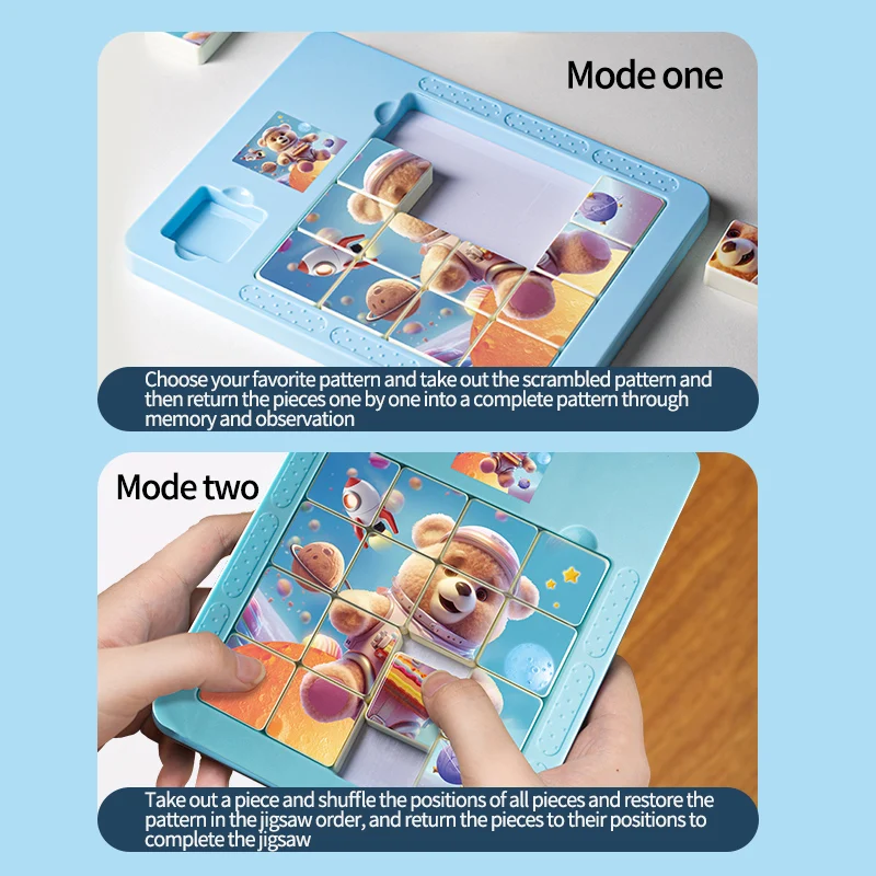 ปริศนาเลื่อนลายการ์ตูน16ตารางของเล่น Puzzle MAGNET สามมิติแบบกดตารางเกมปริศนาเคลื่อนย้ายพื้นที่เจ้าหญิงเกมคริสต์มาส