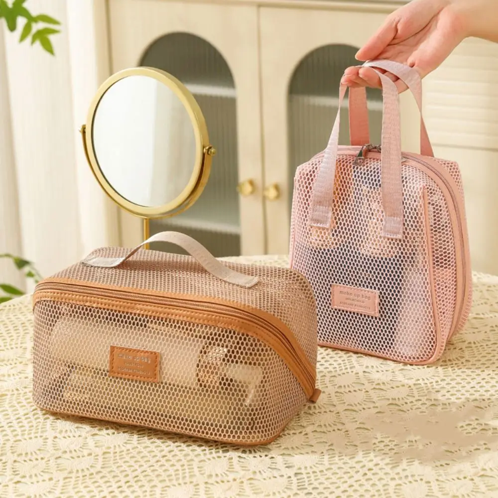 

Ручная косметичка большой емкости с квадратной молнией, прозрачная сетчатая косметичка-органайзер, многослойный чехол