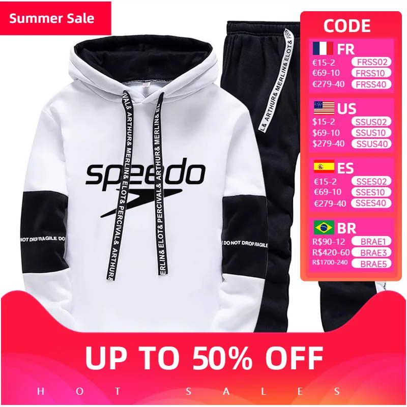 

High Quality Mens Tracksuit Hot Sales Printed Casual Hooded Sweatshirts 2 Piece Set Daily Jogging Sports Black White Streetwear