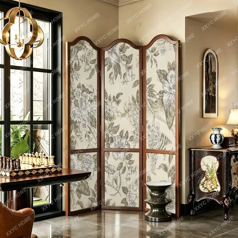 XX living room solid wood folding screen bedside sofa background wall mobile push-pull partition