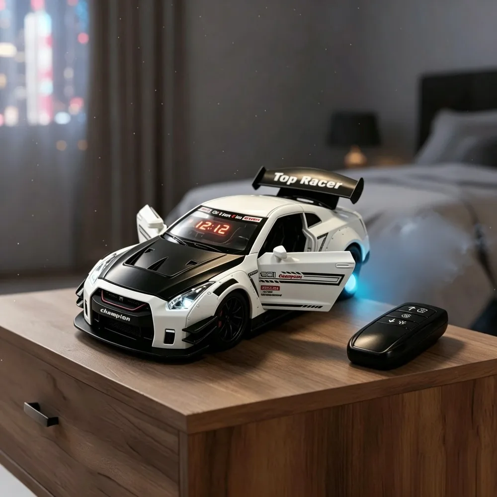 

Hypercar Alarm Clock with Engine Start Sound, Dynamic Flame Effect & LED Clear Display