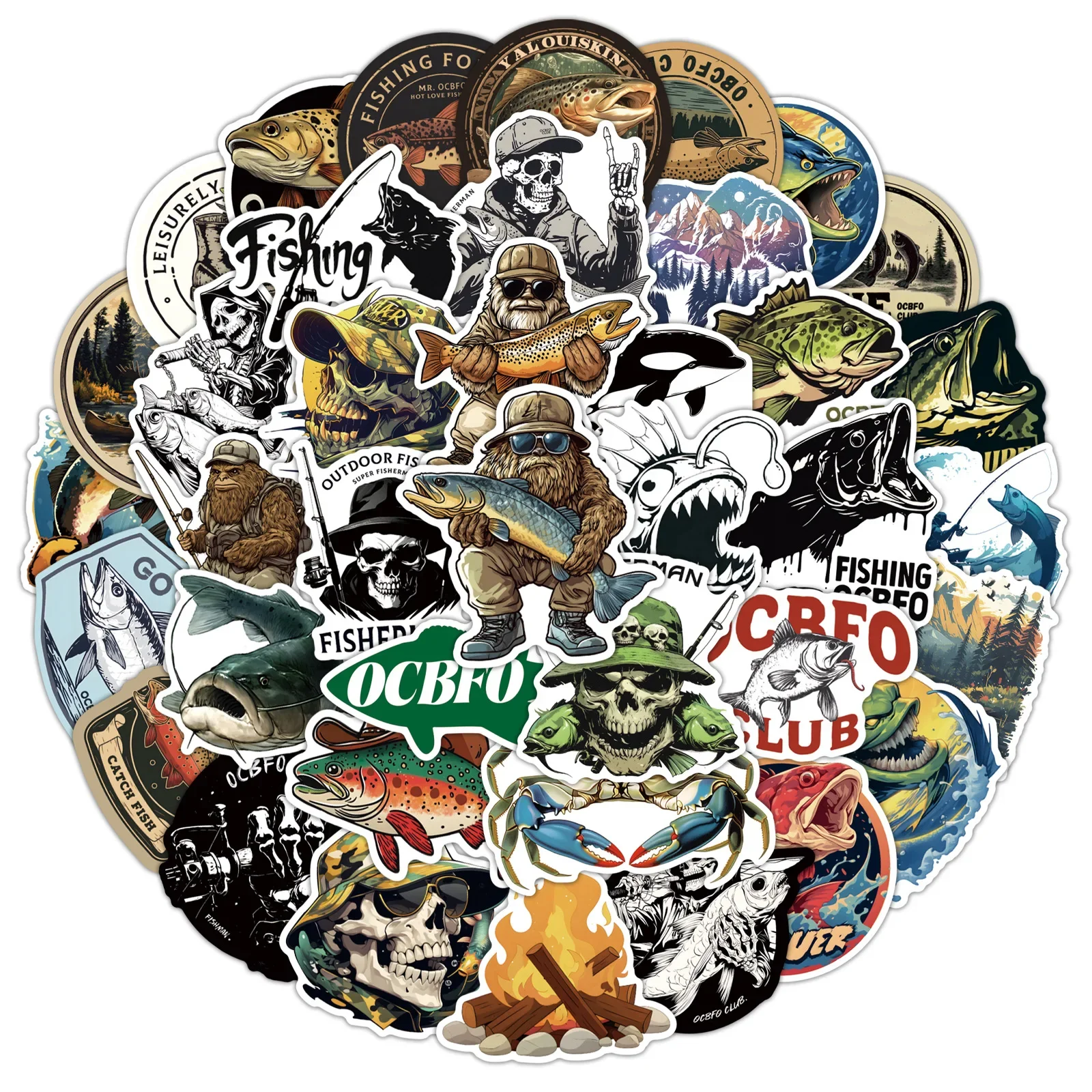 50 قطعة الصيد شخصية باردة مقاوم للماء الكتابة على الجدران ملصقات الديكور DIY بها بنفسك حقيبة دفتر جراب هاتف كوب ماء صائق