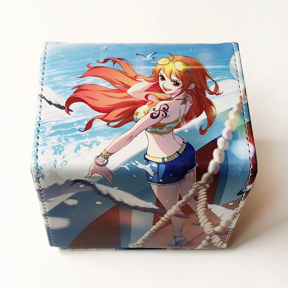 

Anime One Piece Nami Figures PTCG Deck Box Yugioh OCG Trading Cards Protector Case Pu Leather Storage Box 100+