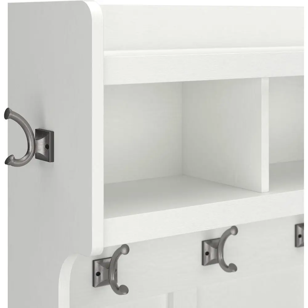 مقعد تخزين الأحذية وشجرة القاعة 40 وات من Bush Furniture Woodland مع أرفف بالرماد الأبيض وكوبيز وخطافات معطف للبهو، Mudroo #5