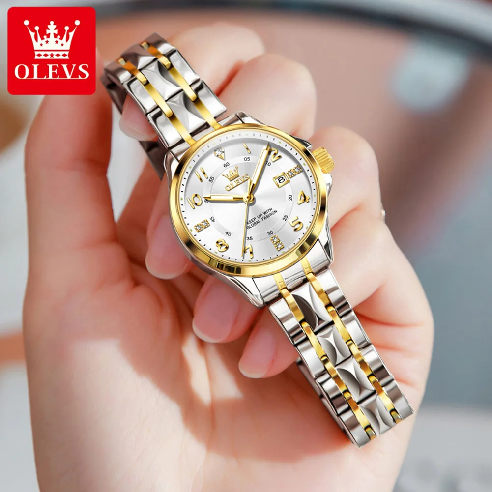 OLEVS-Montre de couple à quartz de luxe classique pour hommes et femmes, horloge étanche en acier inoxydable, cadran numérique en diamant, marque originale