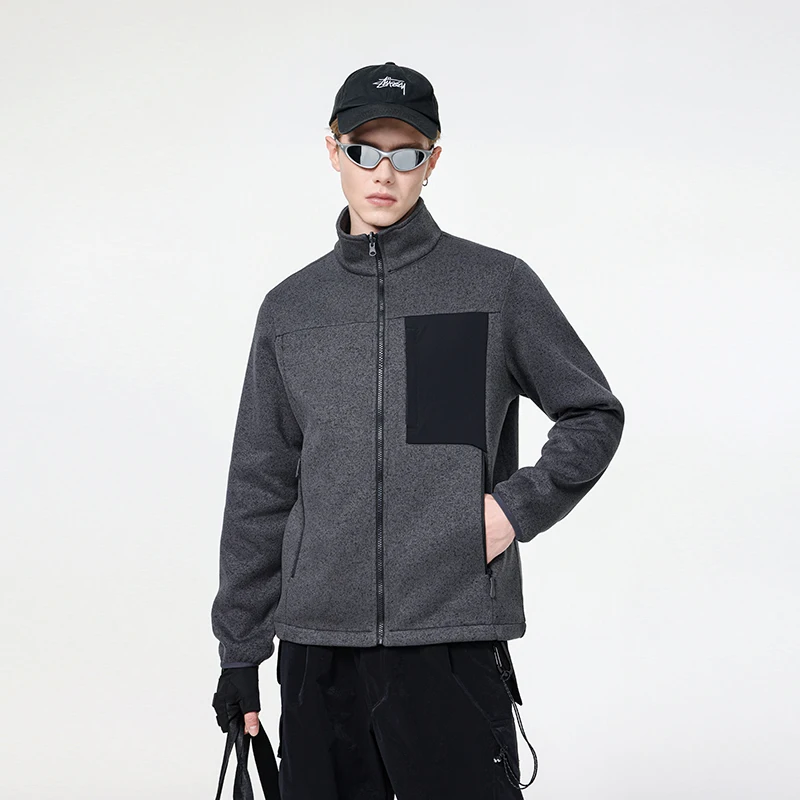 

Модная уличная повседневная вязаная куртка-свитшот с воротником-стойкой для пар, LAYNOS, приталенный крой, из полиэфирного волокна, с длинными рукавами