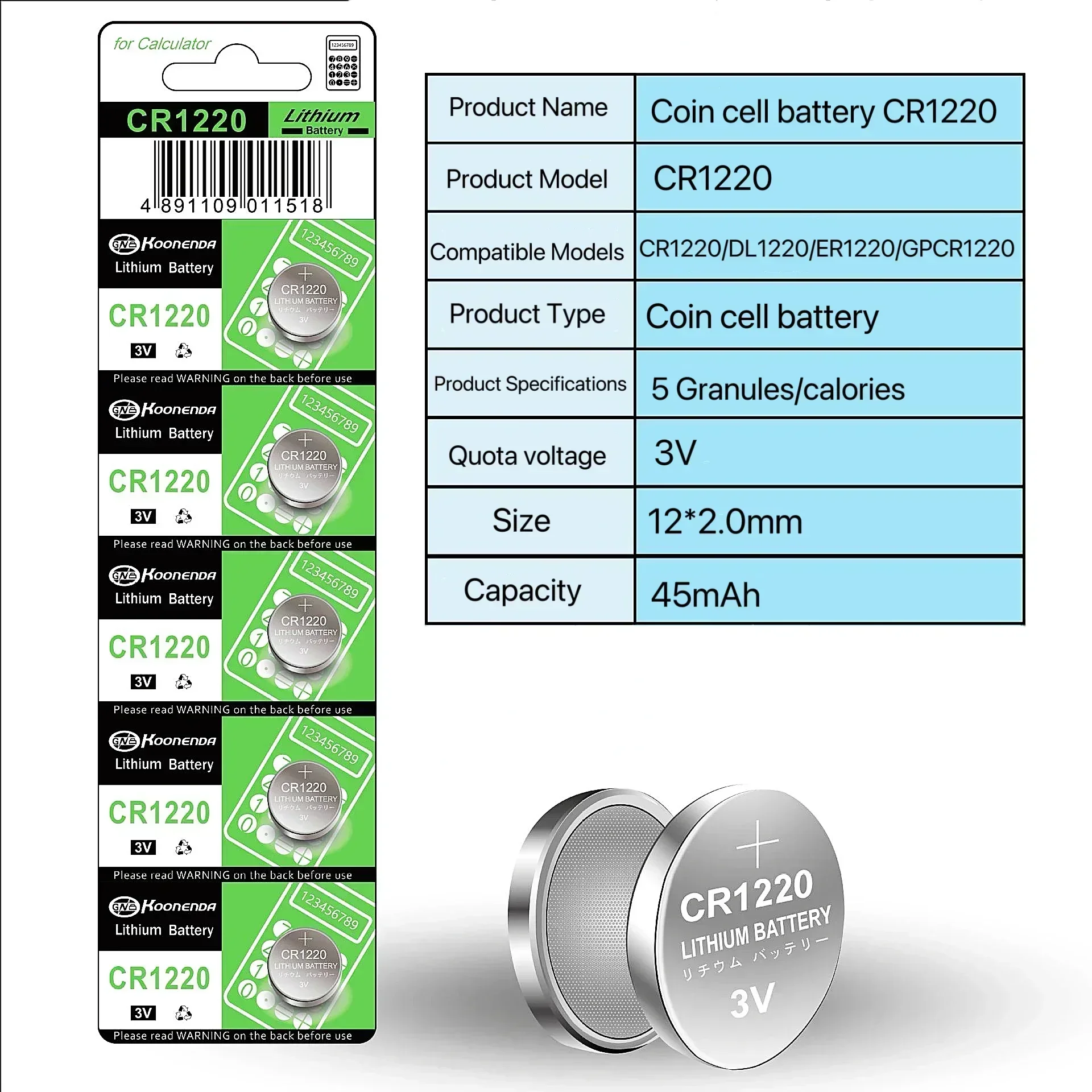 CR1220 Lithium Coin Cell, Baterias para Relógio, Dispositivos de Saúde, Calculadora, Alta Capacidade, Novo, 3V, 2-50 Unidades