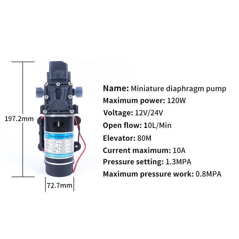 Imagem -05 - Bomba de Diafragma o Pulverizador Auto-escorvante Bomba de Água para Lavagem de Carro 12v 24v 120w 130psi 10l por Min de Alta Pressã