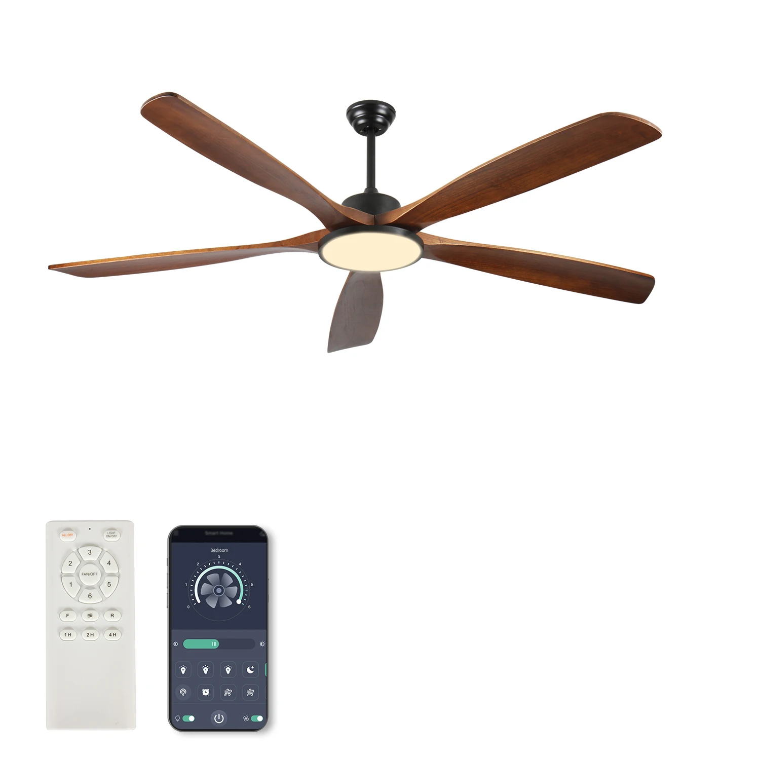 72 Inch Large Outdoor Ceiling Fan with Light & Remote, 3-Color Dimmable LED, 5 Reversible Solid Wood Blades, Ultra-Quiet DC Motor, Flush Mount Fan for Patio, Garden, Farmhouse, Living Room, Bedroom