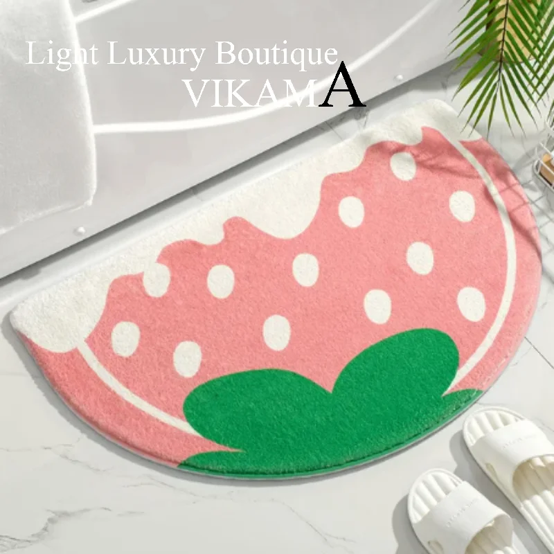 VIKAMA Cute Strawberry Imitation Cashmere Foot Mat Kitchen Bathroom Bathroom Entrance Anti-slip Mat Dirty Resistant Washable Rug